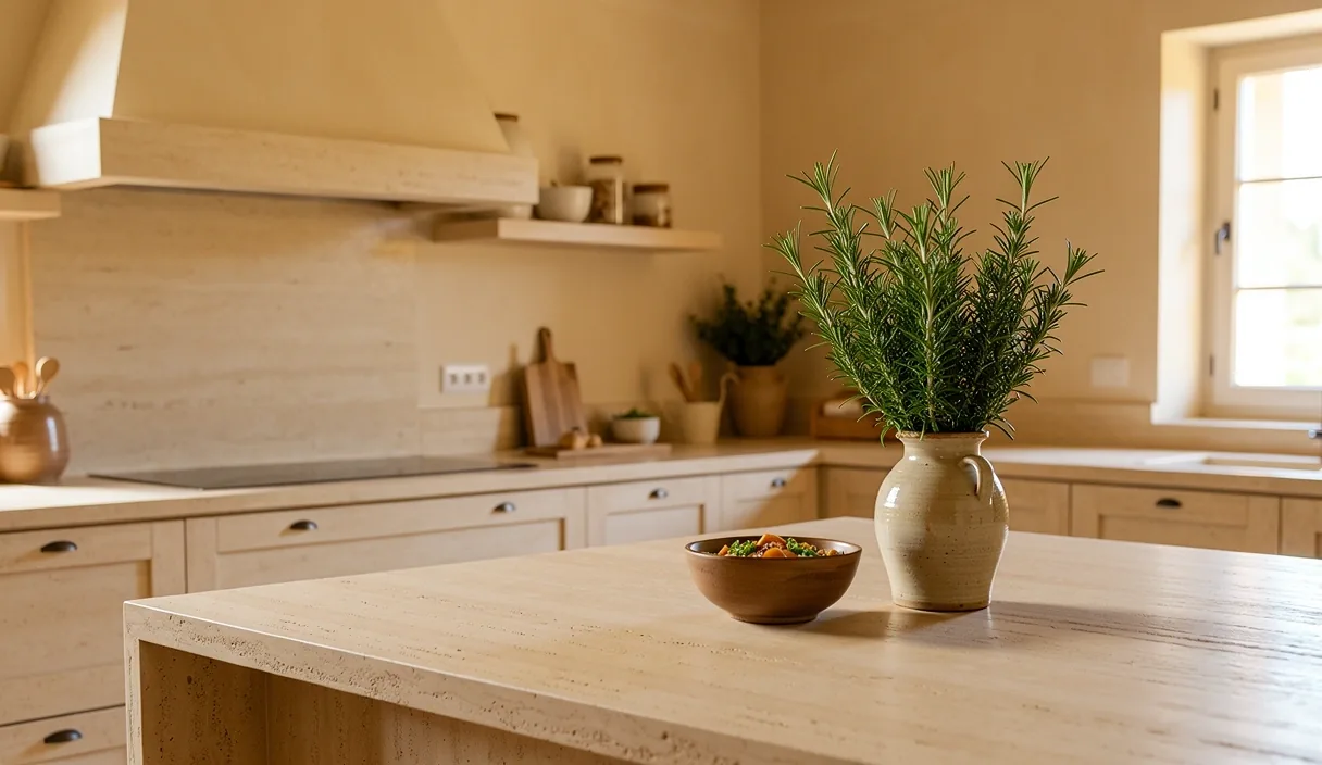 Cocina mediterránea minimalista con luz natural